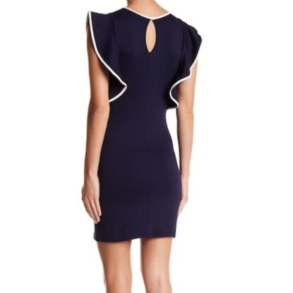ASOS Paper Doll Navy Ruffle Sleeve Bodycon Stretch Dress S - Picture 2 of 5